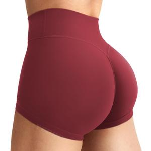 YEOREO Women's Biker Shorts 2.5" No Front Seam Elysina High Waist Hidden Scrunch Workout Gym Yoga Running Shorts (Large, Anchor Red)