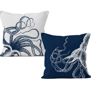 HIWX Coastal Pillow Covers, Nautical Pillow Covers, Nautical Coastal Octopus Pillows Decorative Pillowcase Throw Pillow Cover 18 x 18, Ocean Beach Octopus for Sofa Bed Room Home Decor Set of 2