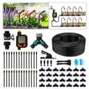 Drip Irrigation Kit - 100 FT. Hose Sprinkler System with 360 nozzles and T-connectors for Gardens, lawns, Plants, Flower beds, Trees, patios and hydroponics (Closeable nozzle-28)