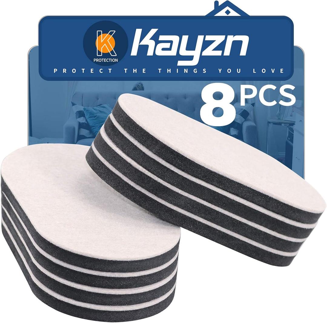 Felt Furniture Sliders 8pcs 3-1/2" x 6"- Reusable Heavy Duty Oval Sliders for Moving Furniture on Hard Floor - Quickly and Easily Move Couches/Beds/Armoires