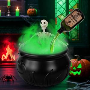 Halloween Decorations Indoor,10" Large Black Witch Cauldron with Skeleton DIY Cool Magic Floating Potion Bottle Mist Maker Fogger Halloween Decor for Home Table Party