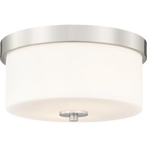 Emak Brushed Nickel Ceiling Light Fixture, Modern Flush Mount Light Fixture with Milk Glass Shade, 11 Inch 2-Light Ceiling Lights for Bedroom, Living Room, Kitchen, Hallway, Bathroom, FM082-BN-ML