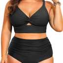 Daci Plus Size Two Piece Swimsuits - Women High Waisted Bikini Tummy Control Bathing Suits Knot Twist Swimwear 2025 (Black) 14W