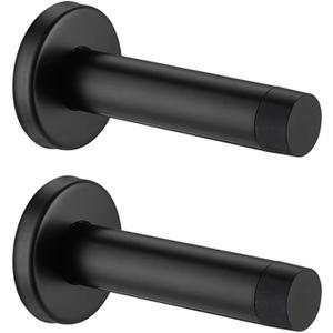 JQK Door Stopper Black, 304 Stainless Steel Thicken 1mm Sound Dampening Door Stop Bumper Wall Protetor 2 Pack, Matte Black, DSB5-PB-P2