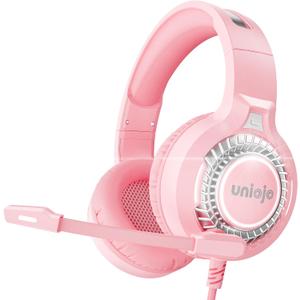 Pink Gaming Headset for PC, PS5, PS4, Xbox Headset with Noise Cancelling Mic, Gaming Headphones with 7.1 Surround Sound, LED Breathing Light Over Ear Headphones for Xbox Series X/S, Switch