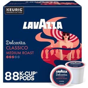 Lavazza Dolcevita Classico, Single-Serve Keurig K-Cup Pods, Medium Roast Coffee, 88-Count Box (4 Packs of 22) (EXP 06/29/27)
