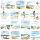Harloon 15 Sheets Watercolor Summer Beach Rub on Transfers Crafts Beach Window Stickers Rub on Decals for Scrapbook DIY Wood Fabric Journal Dairy Envelope Crafts