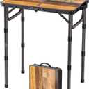 FUNYKICH 2ft Small Folding Camping Table(22.8'' Lx15.7'' W), 3 Height Adjustable Portable Picnic Table, Lightweight Aluminum Outdoor Table with Carry Handle for Camping, BBQ, Beach, Picnic, Brown