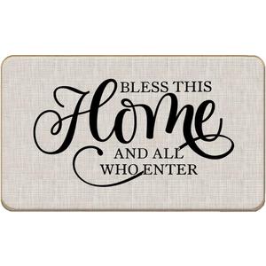 Farmhouse Bless This Home and All Who Enter Door Mat Doormat,17"X30" Decorative Home Indoor Outdoor Patio Entry Front Door Mat,Rustic Home Welcome Mat Decor,Housewarming Gifts for New House