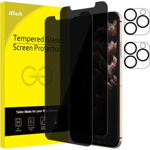 JETech Privacy Screen Protector for iPhone 11 Pro Max 6.5-Inch with Camera Lens Protector, Anti Spy Tempered Glass Film, 2-Pack Each