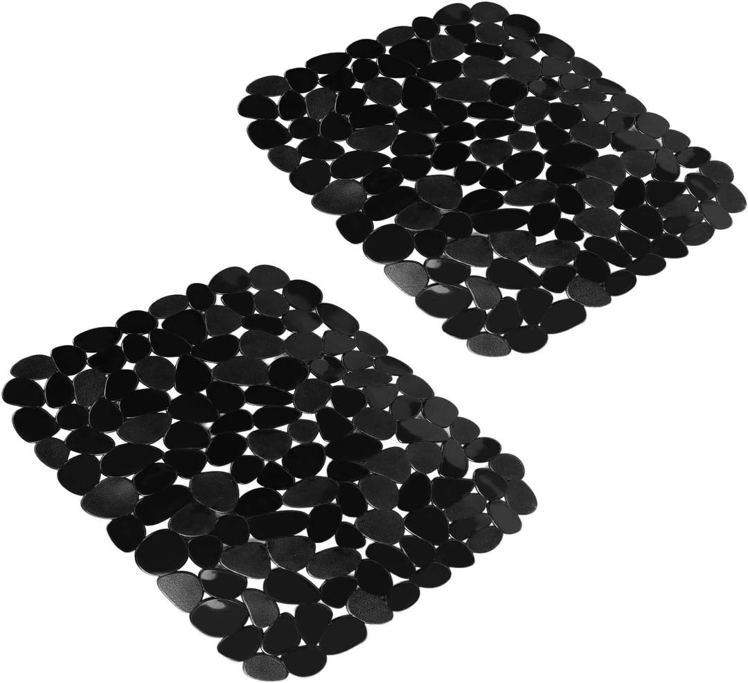 Kitchen Sink Mats, 2Pcs Adjustable Black PVC Sink Protector Mats for Stainless Steel Sink or Porcelain Sink, Dish Drying Mat for Bathroom Kitchen Sink Countertop, 15.8 x 12 inch