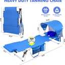 Tanning Chair with Sun Canopy Face Hole Softer Padded Adjustable Washable, Heavy Duty Layout Folding Lounge Chair for Adults Outside Beach Reading Sunbathing Poolside Lawn, UPF 50+ Sun Shade, 300 LBS, Standard Size