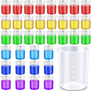 Tanlade 36 Pcs Plastic Beakers Transparent Lab Measuring Cup Clear Liquid Measuring Mixing Cups Raised Graduations, Tapered Spout for Laboratories, Classrooms, Home (250 ml)