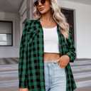 Zeagoo Womens Plaid Shirt Flannel Shirt Roll up Sleeve Top Casual Button Down Blouse (3X-Large, 1-green)