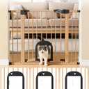 Babelio CatPrivilege Baby Gate with Cat Door, 29"-43" Adjustable Brown Wood Pattern Pet Door, 30" Tall Pressure Mounted Safety Gate for Stairs & Doorways, Auto Close,Wall Protectors Included