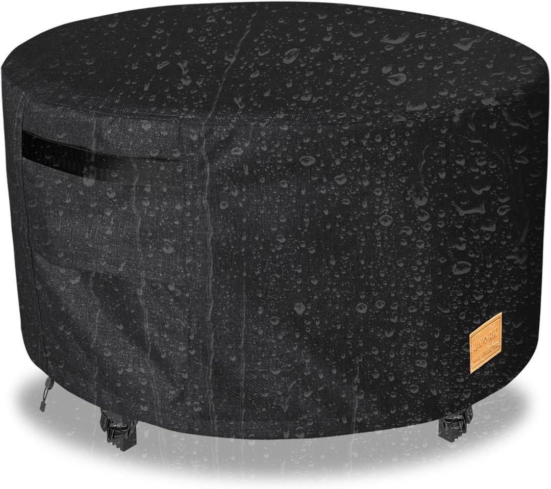 Fire Pit Cover Round 32 inch,Waterproof 600D Heavy Duty Patio Fire Pit Cover,Outdoor Round Gas Fire Pit/Table Cover,32 Dia X 16H,Black