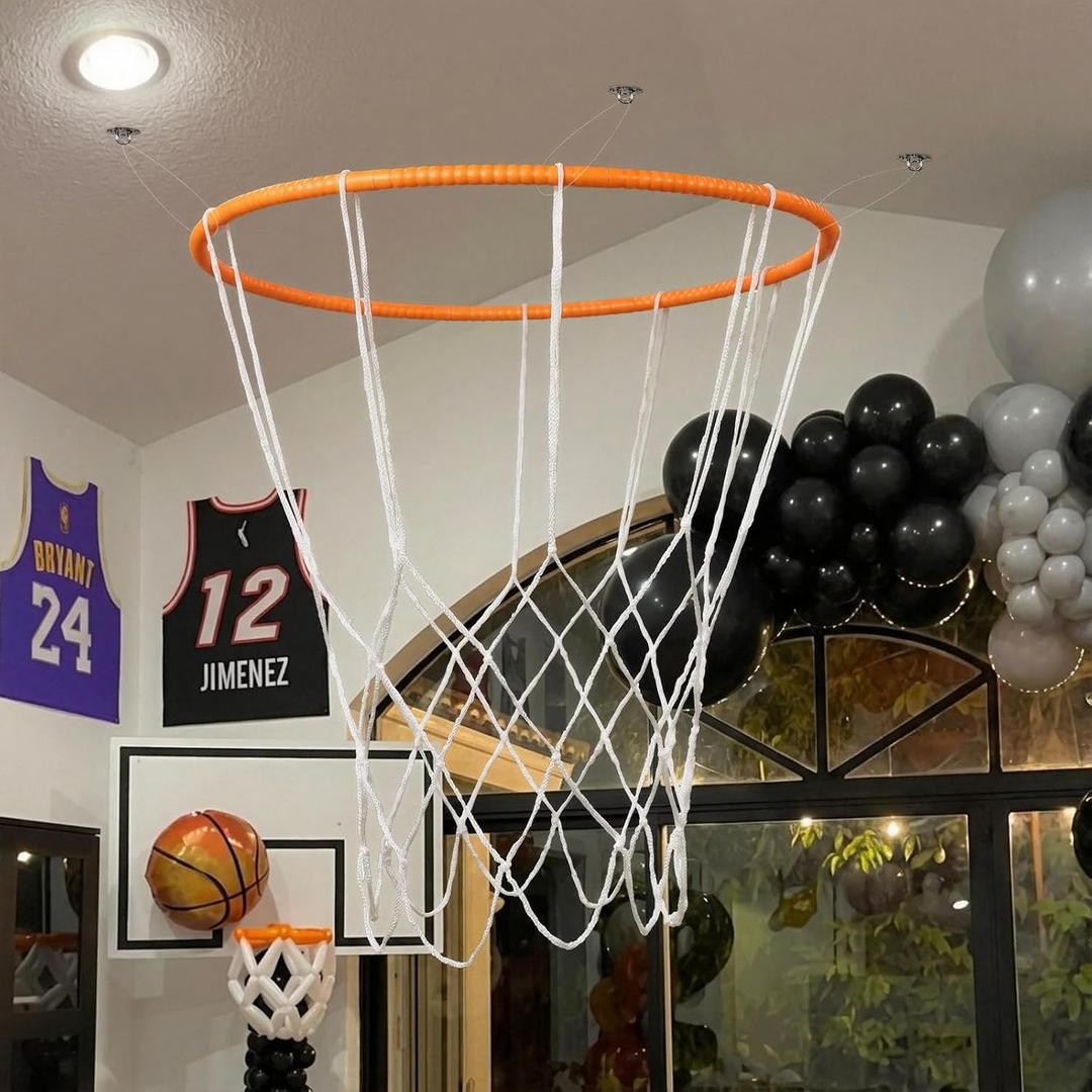 Large Basketball Hanging Decorations 28 Inch Basketball Themed Party Supplies Hanging Ornament Breakaway Rim Indoor Outdoor Games for Background Sports Themed Birthday Party Decorations