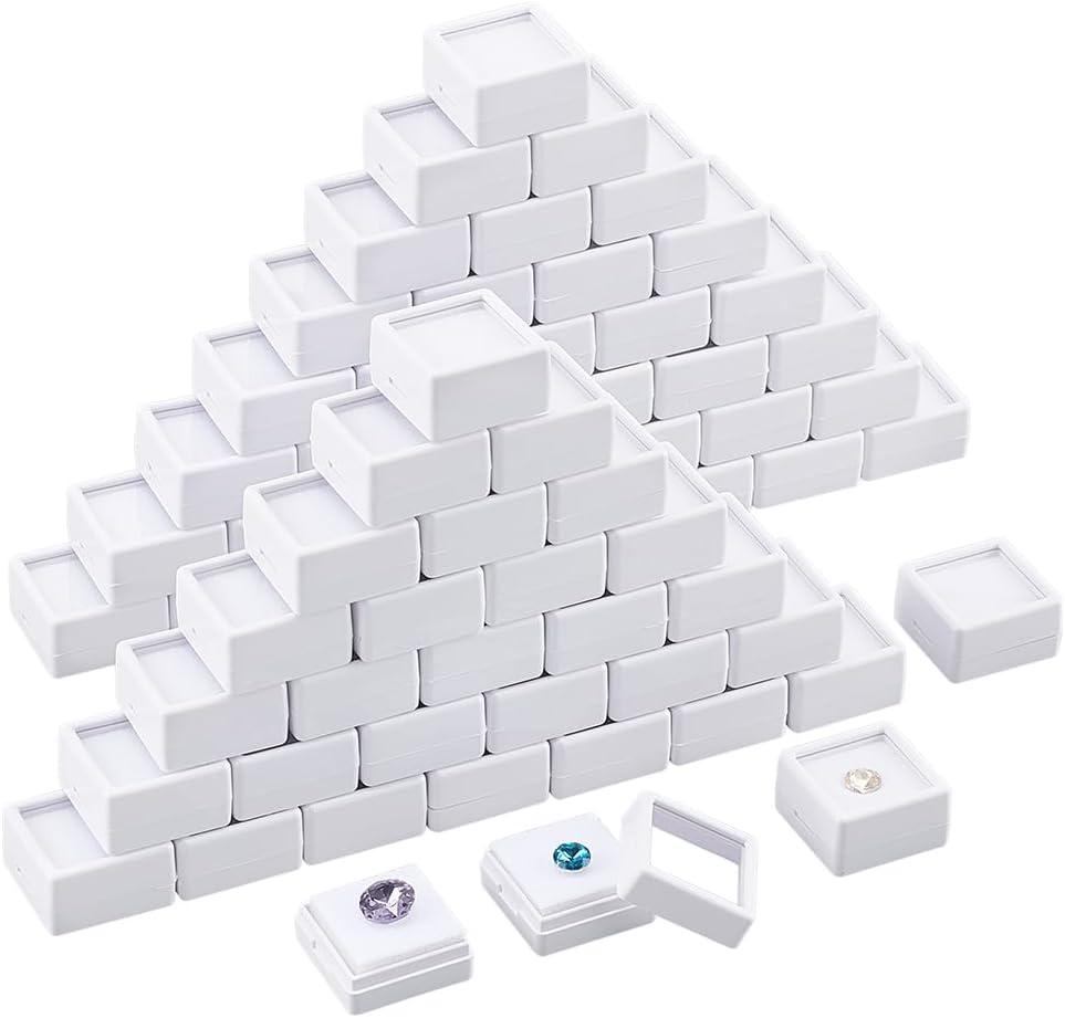 BENECREAT 70pcs White Gemstone Display Box, Plastic Transparent Bare Stone Box Square Gem Box 1.2x0.63 Inch for Gemstone, Jewelry, Crystal Diamond Accessories Display