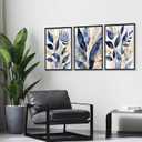 YOXORDQ 3Pcs Blue leaves Wall Art Abstract Blue Botanical Poster Prints Modern Minimalist Plant Canvas Picture for Living Room Bedroom Wall Decor 16x24in Unframed