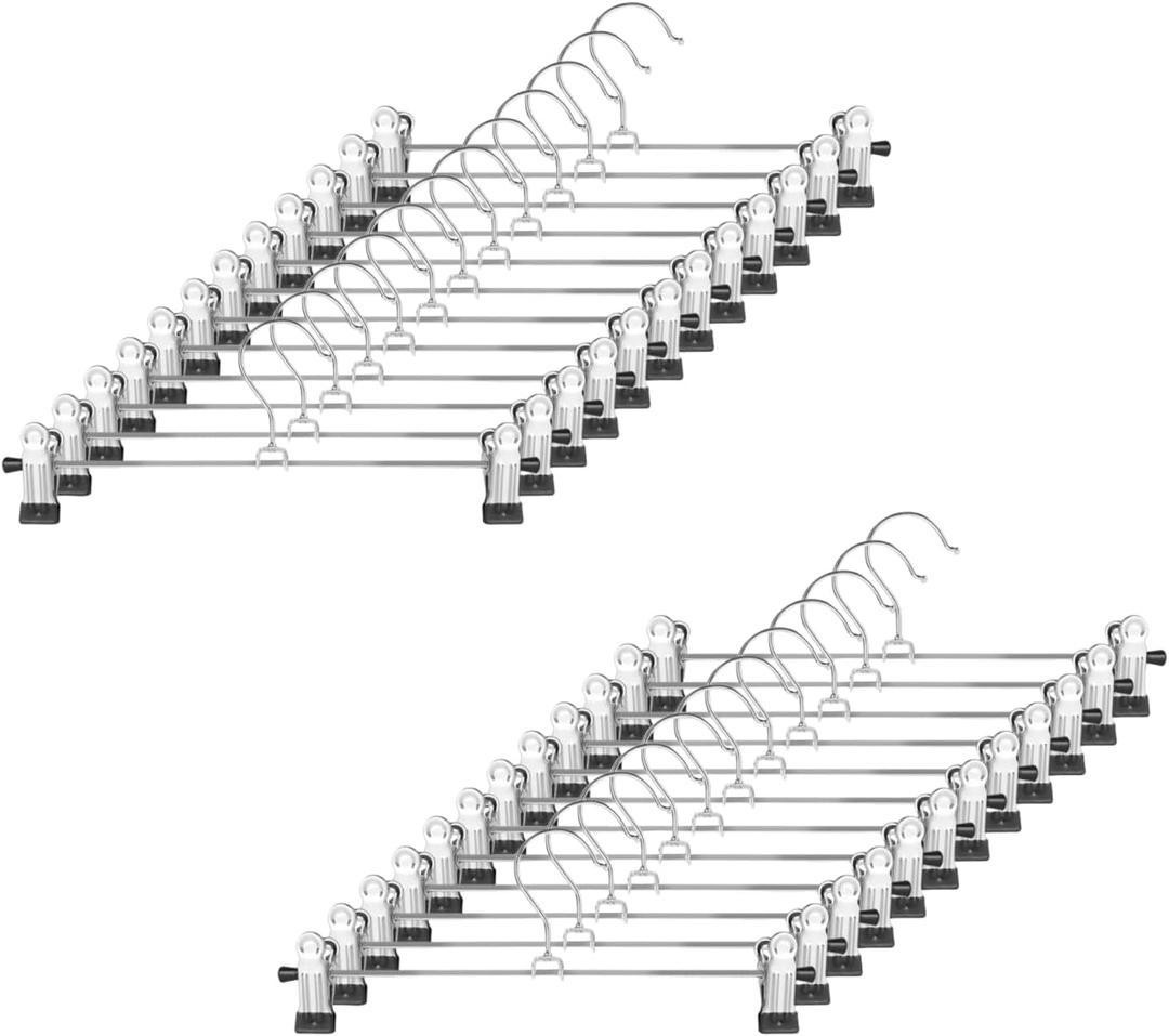GoodtoU Pants Hangers with Clips - Skirt Hangers 24 Pack Clip Hanger for Pants Jeans Shorts Adjustable Metal Hanger for Heavy Duty