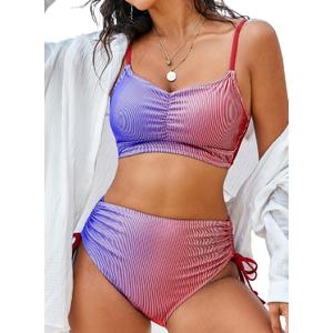 Herseas Women 2 Piece High Waisted Bikini Set Tie Dye Front Scoop Neck Swimsuit Ruched Spaghetti Straps Bathing Suit (XS)