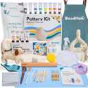 Pottery Kit for Beginners, 4.4LBS Air Dry Clay for Adults with Sculpting Tools, Paint, Glaze, 2kg Air-Dry Modeling Clay | Molding, Sculpt & Painting Set, Hobby Date Night DIY Art Craft Kits (White)