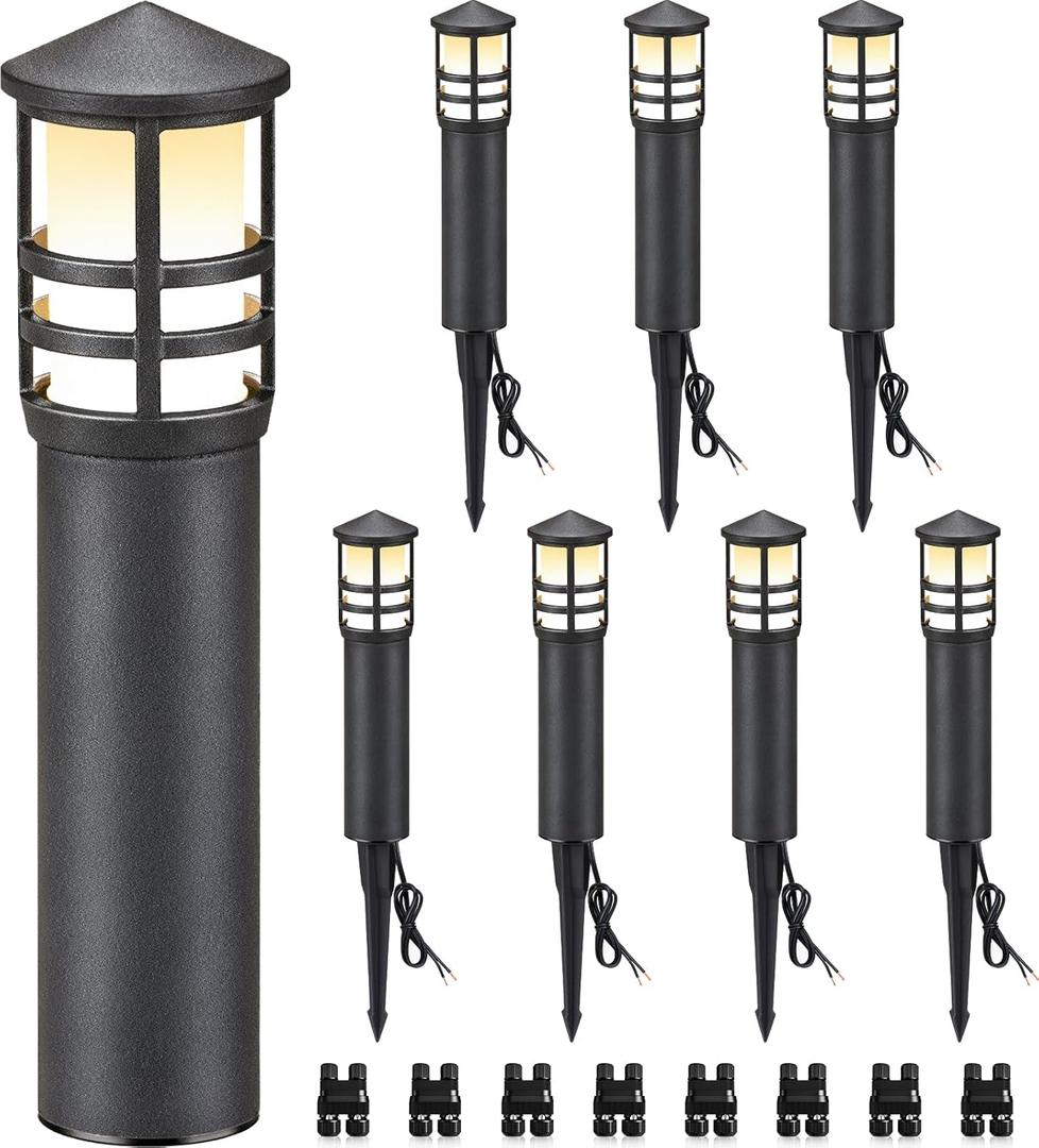 SUNVIE 8-Pack Low Voltage Pathway Lights 3W LED Landscape Pathway Lighting 3000K Warm White CRI 90+ Landscape Lights Wired 12-24V Aluminum Bollard Path Lights for Walkway Yard Garden, ETL Listed Cord