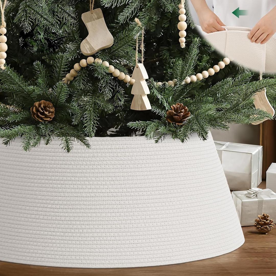 Christmas Tree Collar, Adjustable Tree Collars for Artificial Trees, Xmas Trees Stand Cover, Base Cover for Christmas, 28"10" (Large, White)