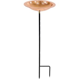 Sunnydaze Standing Copper Bird Bath or Bird Feeder - Detachable Hand-Hammered Bowl with Stake - 33 H