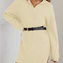 ZESICA Womens Fall Long Sleeve Sweater Dress Casual Quarter Zip Oversized V Neck Collared Knit Pullover Mini Dresses (Beige, M)