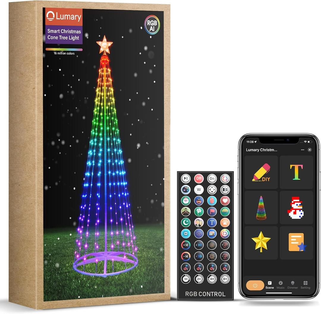 Lumary Christmas Cone Tree Lights 5.9FT 265LED, Color Changing Artificial Tree Light Sync Musical APP & Remote Control, Decor for Porch Garden Patio Indoor Outdoor New Year Christmas Decoration