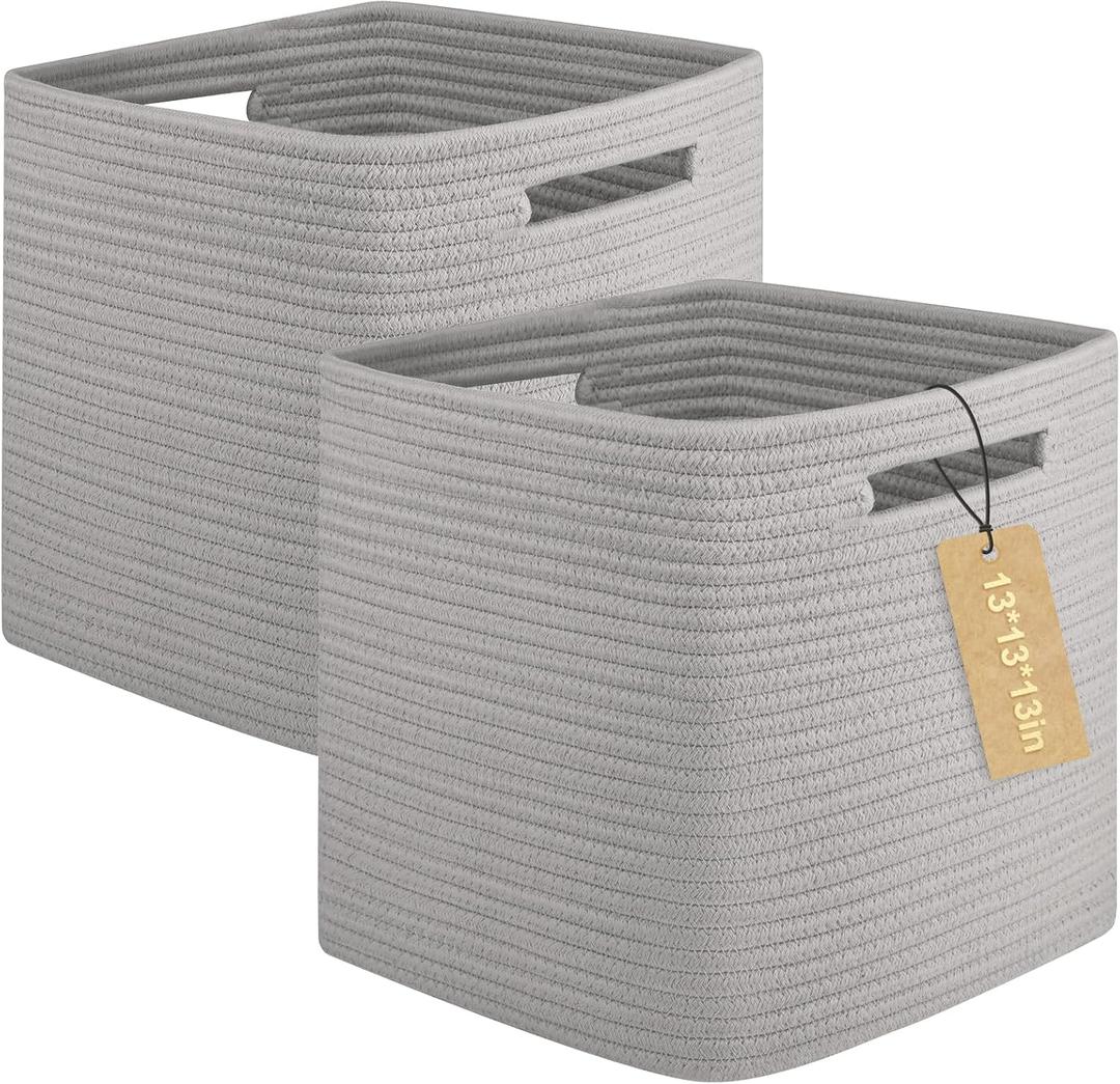 OIAHOMY Storage Cubes, 13 Inch Cube Storage Organizer, Collapsible Storage Bins, Baskets for Organizing, Storage Bins for Shelves-Grey, 2-PACK
