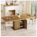 Zevemomo 62.99"-78.74" Expandable Dining Table with Storage, Extendable Dining Table for 6-10 People, Extra Hidden Storage for Tableware & Wine, Modern Farmhouse Table for Kitchen Living Room-Brown