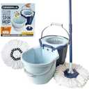 Casabella Spin Mop System with Extra Mop Head Refill - Two-Bucket Design with Splash Guard Built-in Measuring Cup and Scraper Tool with Easy Wring Pedal Spinner, 1.25-Gallon, Blue