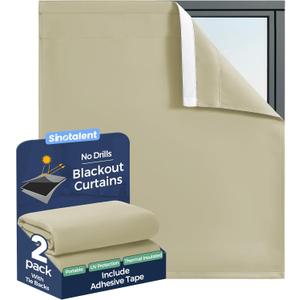 Portable Blackout Curtain No Drill Blinds, Easy Install Blackout Window Cover Bathroom Curtains, Light Blocking Window Curtain Panels Pack of 2pcs. (Beige, 29" W x 30" L)