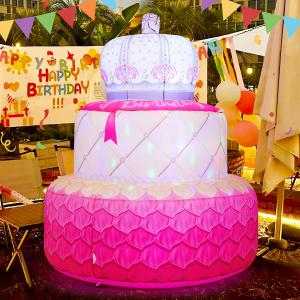 COMIN 5.5 FT Inflatable Birthday Cake Indoor Decorations Blow Up Crown Happy Birthday Decor with Built-in LEDs Party Supplies for Outdoor Yard Garden Lawn