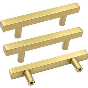 Goldenwarm 25 Pack Gold Cabinet Handles 3-1/2"(90mm) Brushed Brass Cabinet Pulls T Bar Drawer Pulls for Kitchen Cupboard & Drawer Hardware