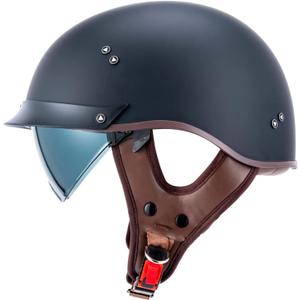 VCOROS Half Helmet Motorcycle DOT Approved Open Face Helmet with Sun Visor and Quick Release Buckle for Adults Men and Women (F07 Matte Black,S)