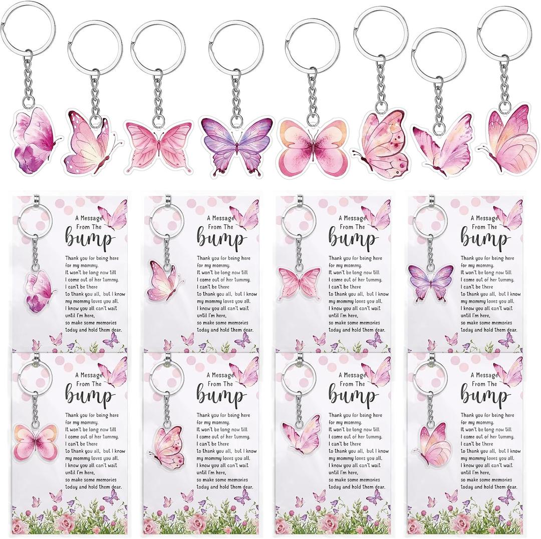 Landical 50 Sets Butterfly Baby Shower Party Favors A Message From The Bump Keychains Thank You Card Decorations for Gender Reveal Guest Gift