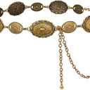 JASGOOD Western Concho Belt Women Cowgirl Metal Belts Boho Waist Link Chain Country Concert Outfit for Dress (Length:59.0"(Fit Waist 39"-45"), Vintage Gold)