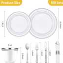 Goodluck 700 Piece Silver Plastic Dinnerware Set for 100 Guests, Disposable Plates for Party, Include: 100 Dinner Plates, 100 Dessert Plates, 100 Pre Rolled Napkins with Silverware, 100 Cups