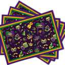 Mardi Gras Placemats Set of 4 18x12 Inch Carnival Fleur De Lis and Masks Linen Place Mat Heat-Resistant Washable Wipeable Table Mat for Party Kitchen Dining Home Decor