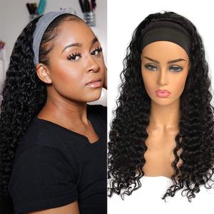 XSY Headband Wig Human Hair Deep Wave 20 Inch Curly Headband Half Wigs for Black Women 10A Brazilian Virgin Glueless Wear Go Wigs 150% Density Natural Black Color