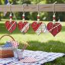 Leinuosen 12 Pcs Independence Day Tree Decorations Patriotic Vintage Red Heart Ornaments Retro Love Music Score Striped Star Design with Lace and Beads Romantic Hanging Decor for Home Wedding Party