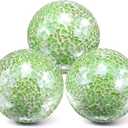 Decorative Balls 3Pcs Set Mosaic Glass Sphere 8.5cm/3.35inch Table Centerpiece Green Orbs for Home Decor