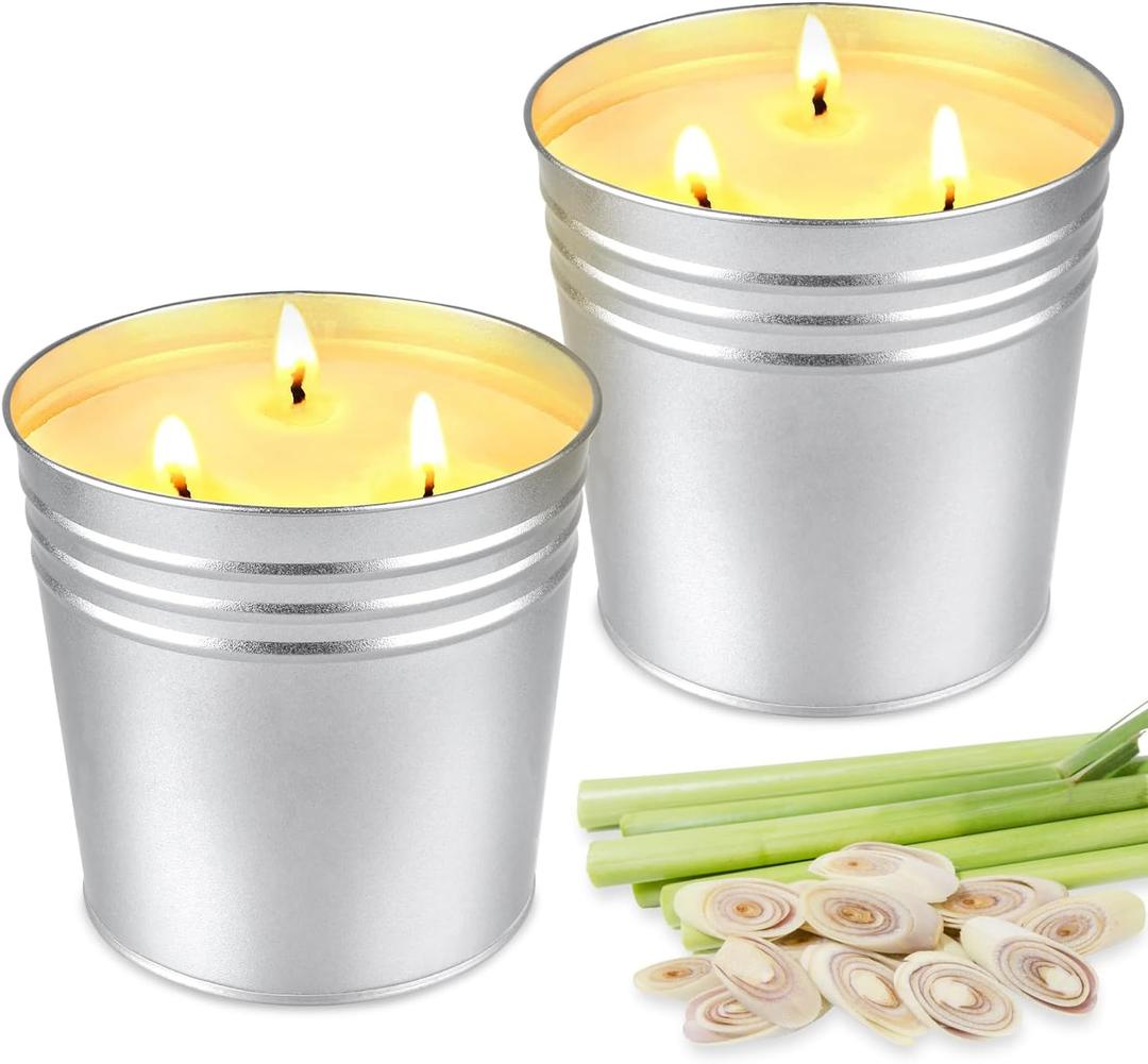 Citronella Candles Outdoor Indoor, 30oz Large Citronella Candles for Patio, 3-Wicks Summer Candle for Outside Garden Camping, 200 Hour Long-Lasting Burn Time,Soy Bucket Candle Set
