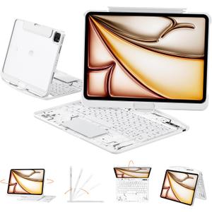 Transparent Case with Keyboard for iPad 11th Gen 11 Inch.(A16, 2025) & 2022 iPad 10th Gen 10.9 Inch,7-Color Backlit,Wireless Keyboard, 360Rotating,with trackpad,Pencil Holder,with Shortcuts,White