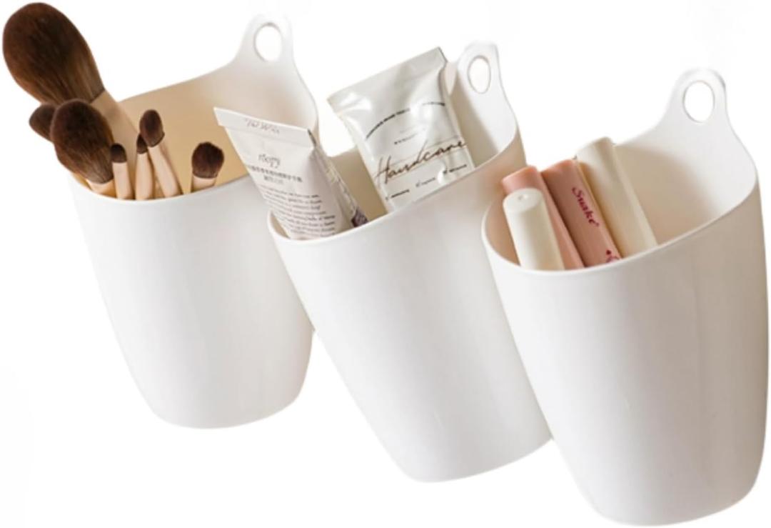 3 Pack Wall Toothbrush Holder for Bathroom Shower Organizer Hanging Cup Holder for Tooth Brush,Electric Toothbrush,Toothpaste,Razor,Makeup Brush,Pen,Adhesive Bucket Wall Organizer