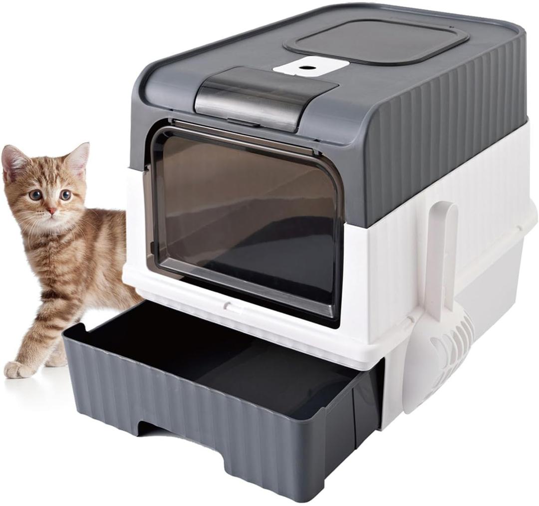 Enclosed Totally Cat Litter Box with Lid, Kitty Litter Boxes with Anti-Splashing Easy to Clean Drawer Type Tray, Covered Kitten Litter Box, Front Entry Top Exit, 18.5x14.4x13.4 Inches