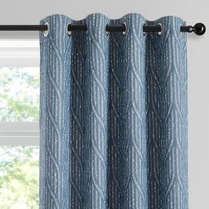 Blue and White 100% Blackout Geometric Jacquard Curtains - Thermal Insulated Noise Reducing Drapes for Bedroom and Living Room, 52" x 96"